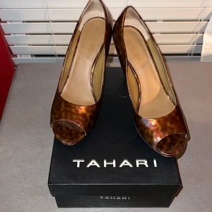 Tahari brown peep toe heels.